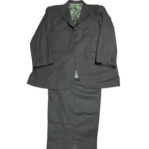 Bespoke Tailored Mens Suit Jacket Pants Black 3 Button 2XL Pants 48x26 Chest 50"